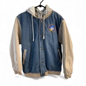 Disney Donald Duck Denim Jacket Women’s Large Y2K Embroidered Hooded Unisex